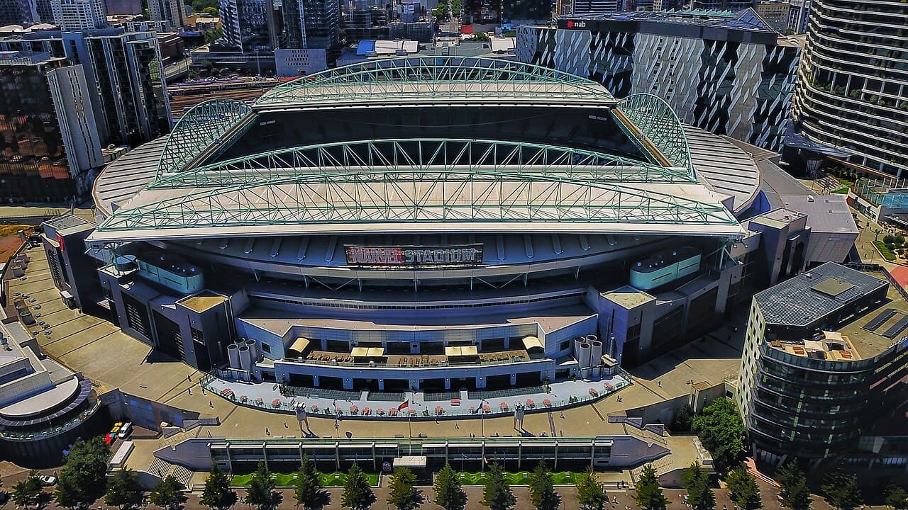 Marvel Stadium from an aerial perspective. Feb 2019.